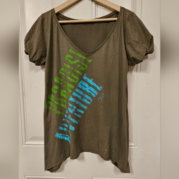 MARCCain V-neck olive green graphics tees T- shirt  US size 10 - Picture 1 of 12